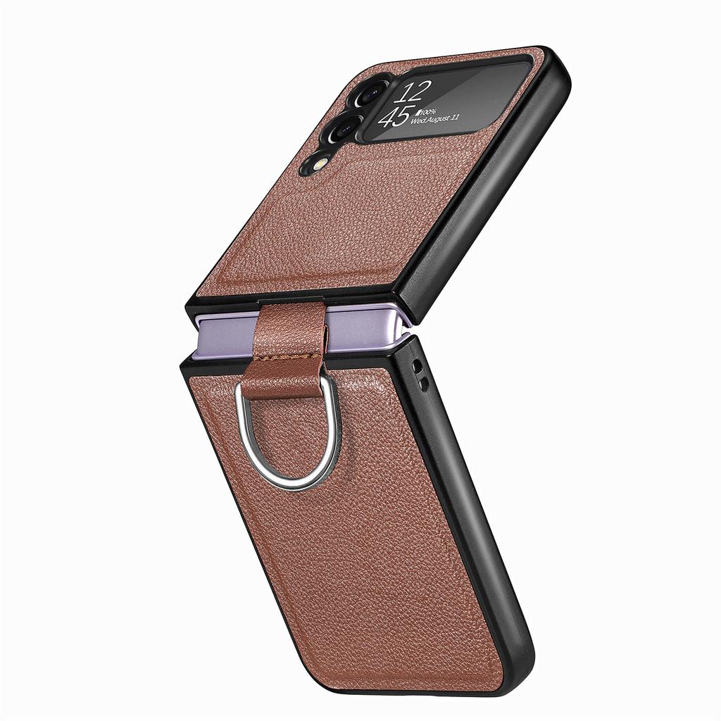 Нескользящий кожаный чехол с защитой от царапин для Samsung Galaxy Z Flip 4 5 5G Flip5 Flip4 Flip3 Flip 3 Zflip4, чехол для телефона с кольцом на палец