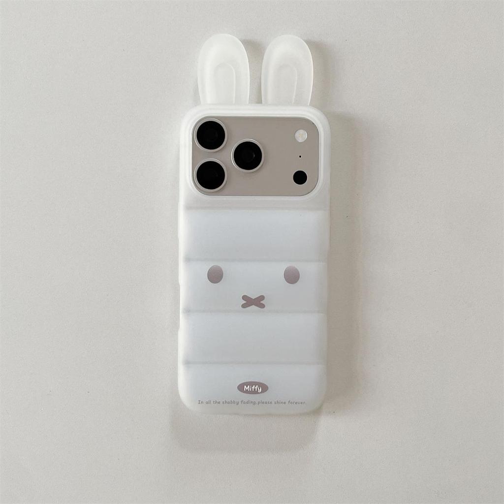 Чехол для iPhone 15/16/17 Pro Max с 3D-ушками кролика из пуха и пера, противоударный