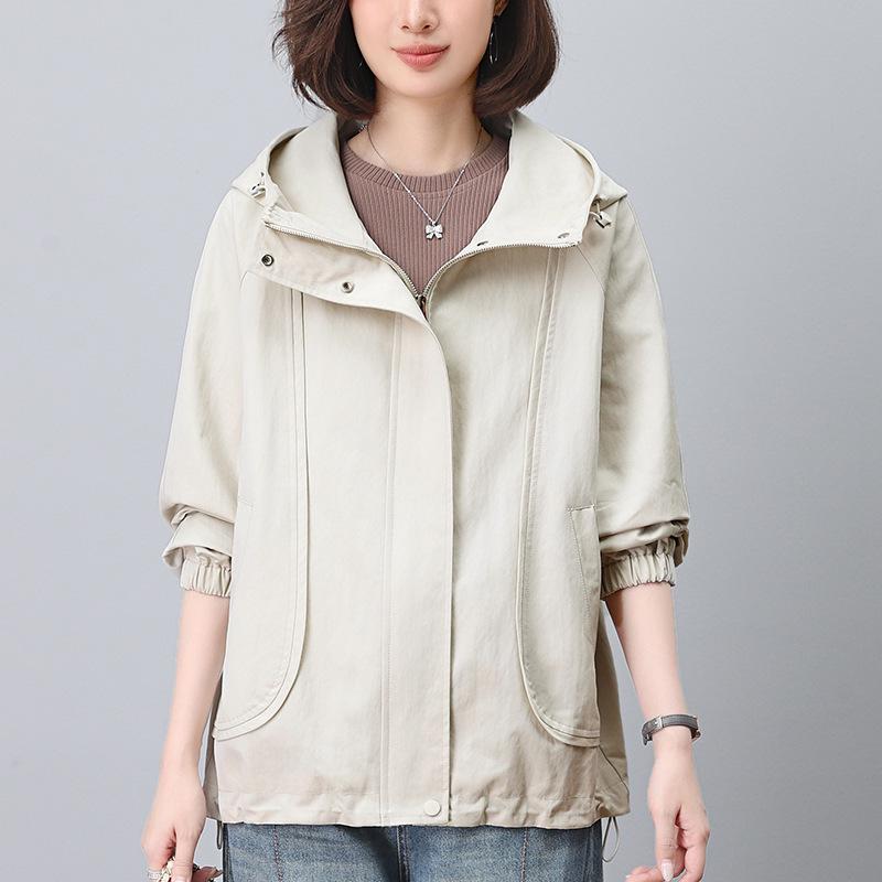 Женская куртка с капюшоном на весну и осень 2024 года: Модный, Повседневный, Свободный крой для среднего и пожилого возраста