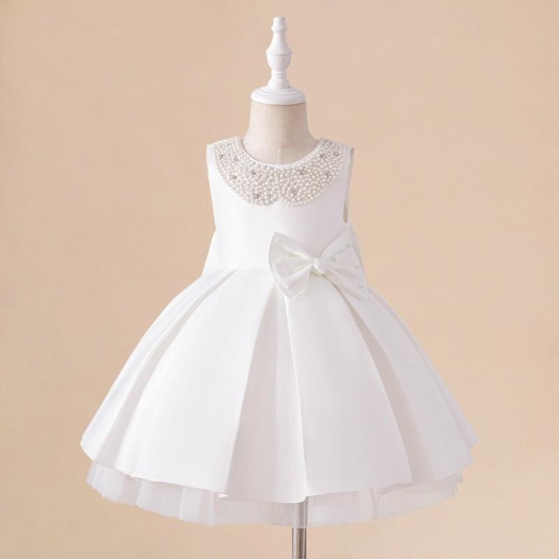 Girls Princess Dress White Formal Gown Birthday Wedding Party Kids 4-7 Years