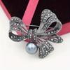 Rhinestone Black Flower Bow Tie Brooches for Women Vintage Elegant Large Brooch Pin Winter Coat Sweater Broches High Quality