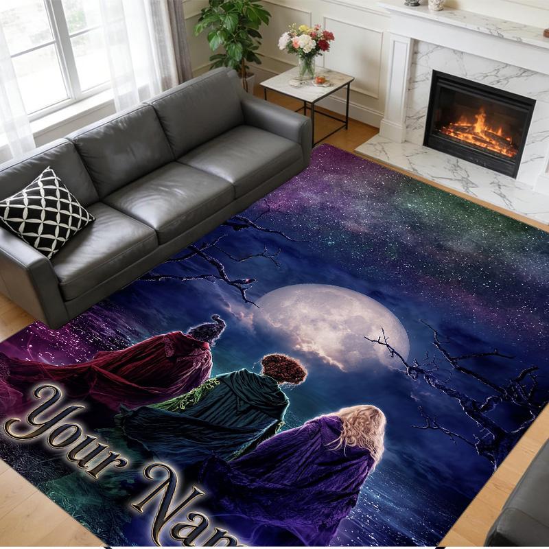 Crystal Velvet Rug Custom Name Text, Soft Non Slip Floor Mat Home DecorHocus Pocus Sanderson Sisters