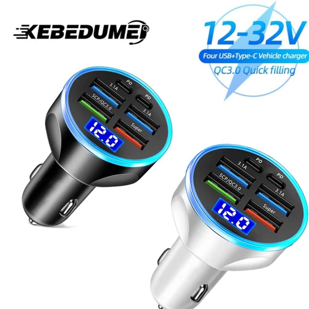 Автомобильное зарядное устройство USB 66 Вт с 6 портами, быстрая зарядка PD QC3.0, автомобильное зарядное устройство для телефона, адаптер Type-C в автомобиль для iPhone Samsung Huawei Xiaomi