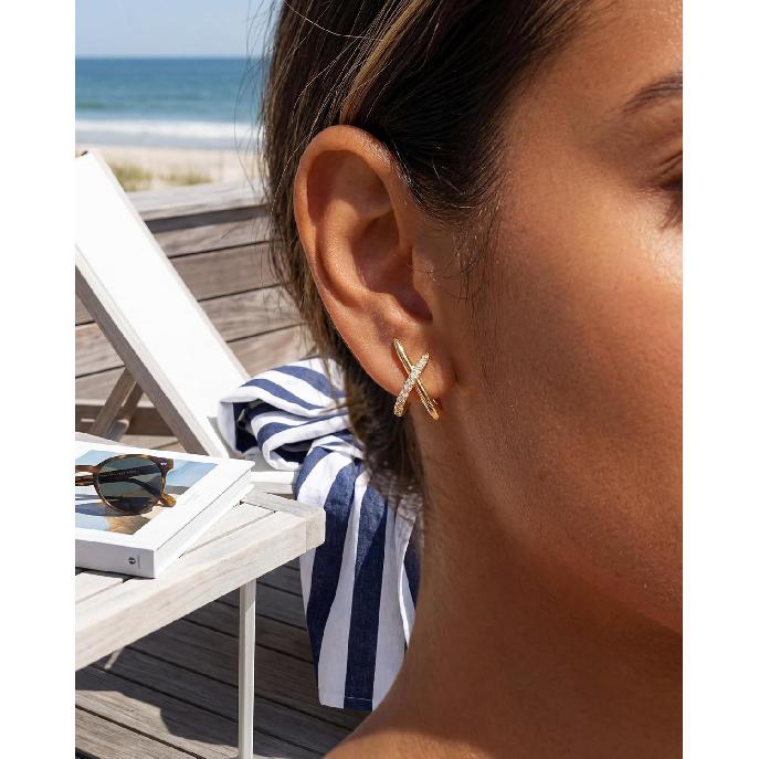 2ct Moissanite Stud Earrings for Women, Earrings in Crossed Asymmetrical, Mermaid Tail Earrings, D Color VVS1 18K Gold Plated 925 Sterling Silver