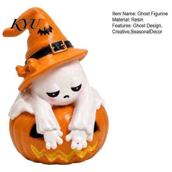 Holiday Party Prank Trinket Ghost Pumpkin Figurine, Cute Sad Leaning on Desk Unique Home Accent Piece Decor, Spooky Halloween Decoration for