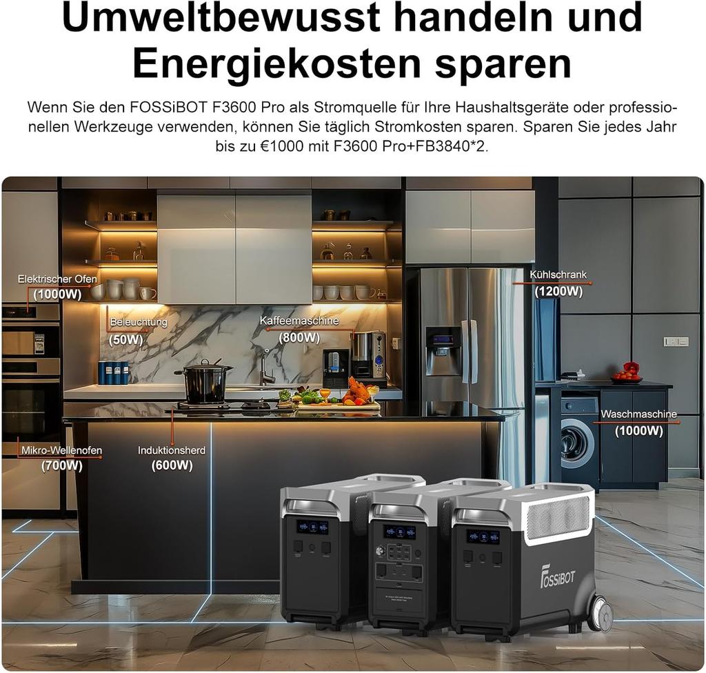 FOSSiBOT 3600W(Peak 7200W) Power Station with 2x Additional Battery pack,11.52KWh Solar Generator Power Generator Power Bank Charger with UPS Function