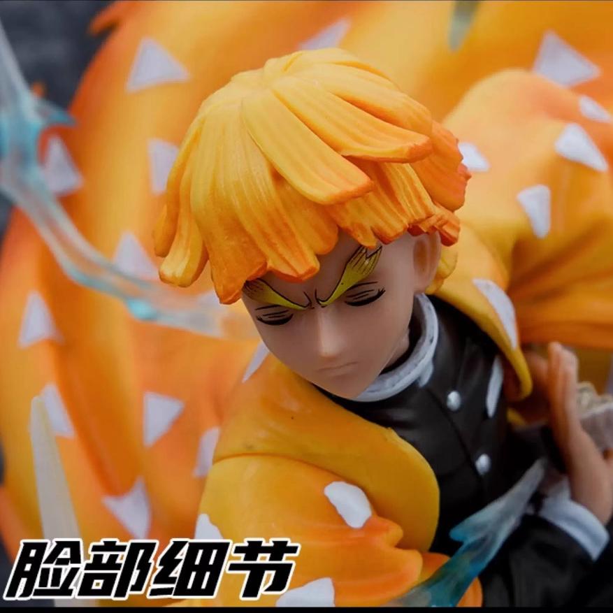 В наличии Клинок, рассекающий демонов, 35 см, Агацума Дзэницу, Удар грома, Резьба с двумя головами, Светящаяся фигурка из аниме, Подарок-сюрприз