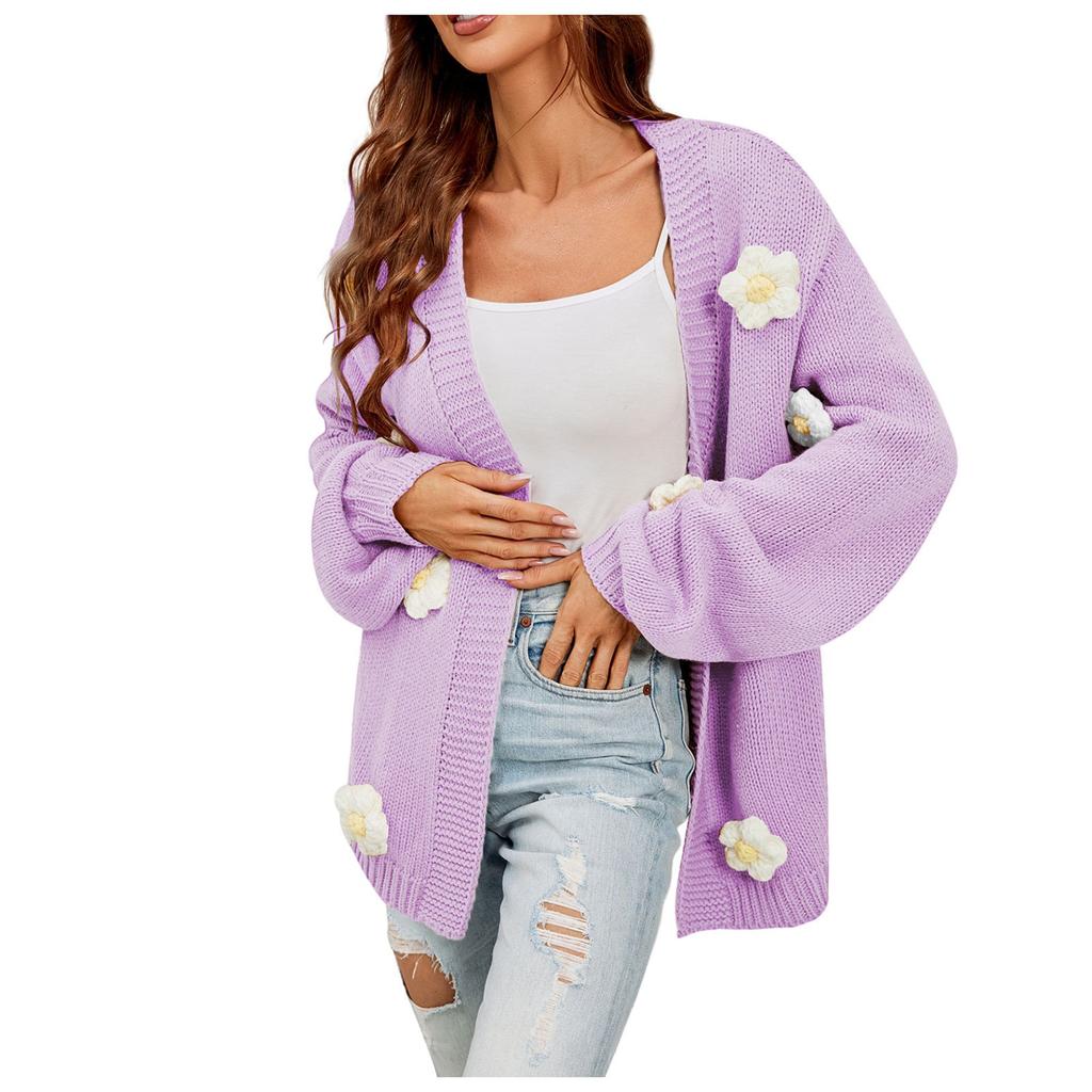 Женский повседневный модный удобный цветочный кардиган с длинным рукавом и уличным трендом, вязаный свитер