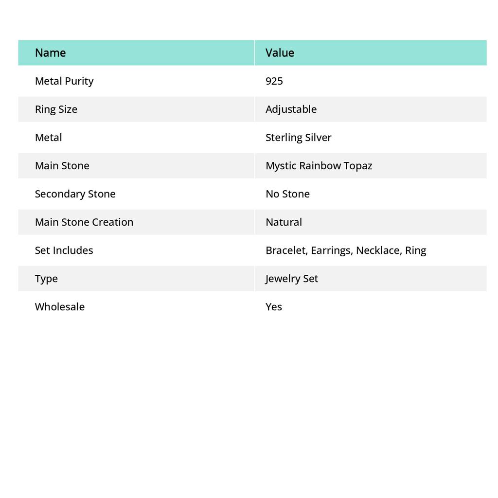 Natural Mystic Rainbow Topaz Gemstone 925 Sterling Silver Jewelry Set P0N17