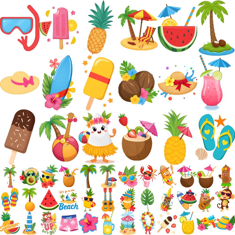 54pcs Temporary Tattoo Waterproof Long-lasting Body Stickers Summer Hat Beach Ball Sunglasses For Children Shoulders Boys