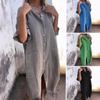 Spring Summer Women Dress Turn-down Collar Loose Half Sleeves Solid Color Single-breasted Split Hem Shirt Type Mid-calf Length Casual Midi Dress