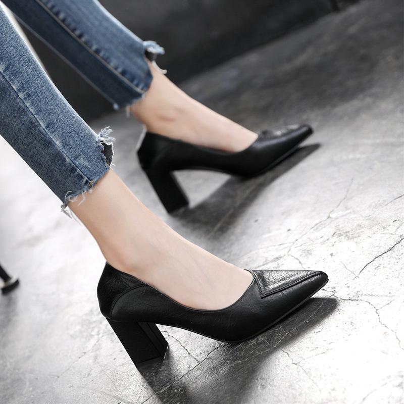 Spring New Pointed High Heels Thick Heels Professional Single Shoes Fashionable All-match High Heels