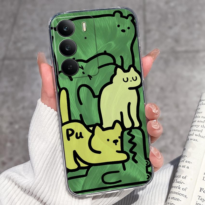 Для Oppo Realme C75 C75x C71 C67 C63 C55 C35 C33 C21Y C20 C15 Прозрачные чехлы для телефона Очаровательные кошачьи узоры Защитная пленка Пылезащитный чехол Для корпуса Oppo