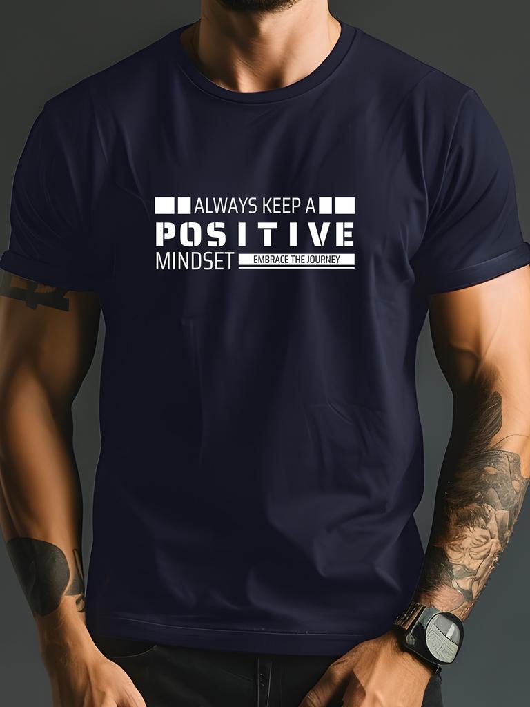 Summer Cotton Casual Loosefit Mens Tshirt Always Maintaining A Positive Attitude with Letter Print Fashionable Short Sleeves