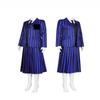 Wednesday Addams Cosplay Outfit Blue Striped Blazer and Skirt Set