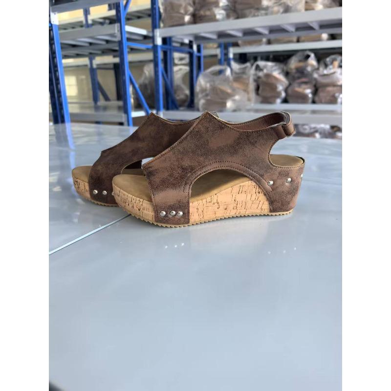 Большого размера тапочки на танкетке, летние новые ретро сандалии на платформе, женские тапочки-маффины с открытым носком