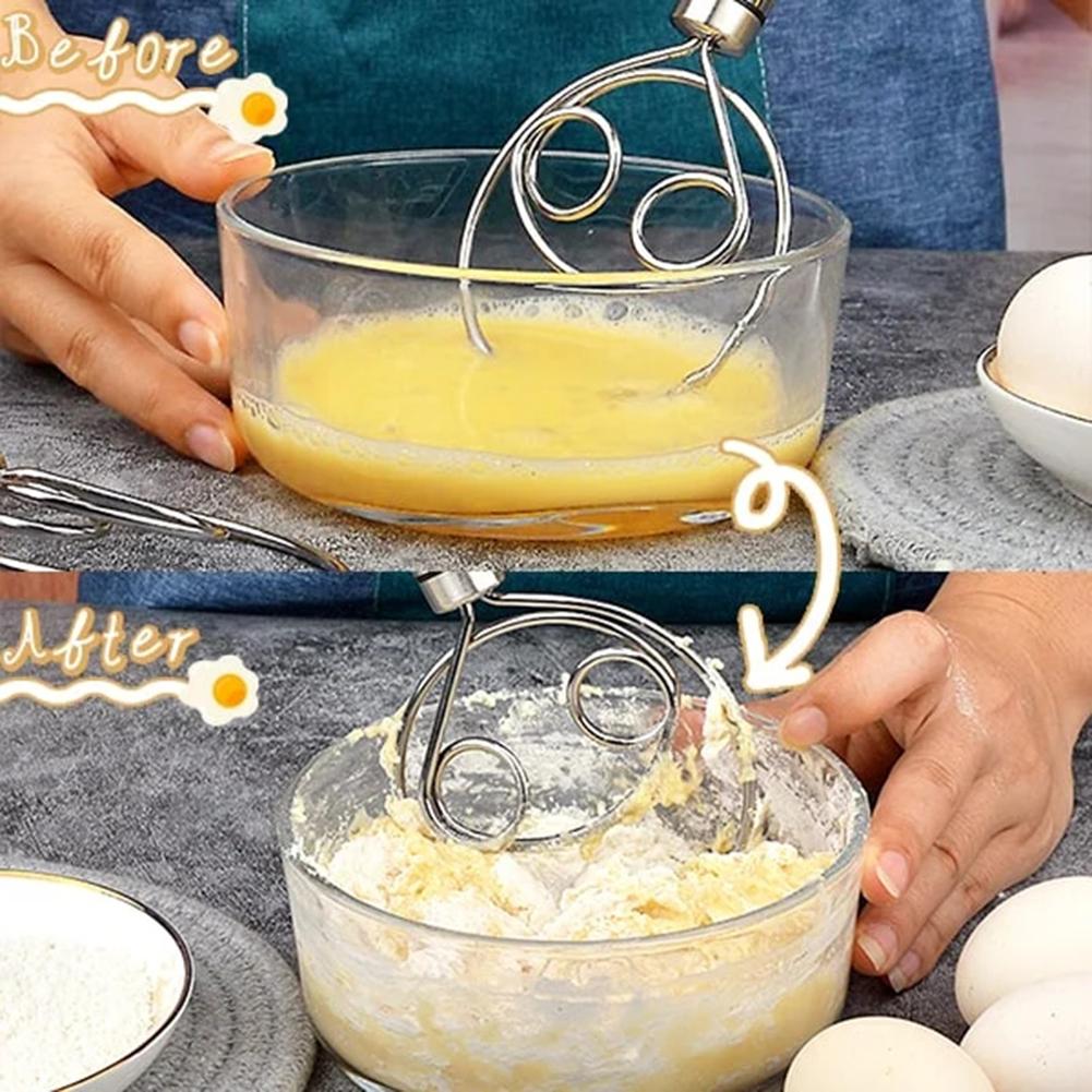 Manual Stainless Steel Coils Dough Mixer Labor-Saving Dough Egg Mixing Stick Baking Tools