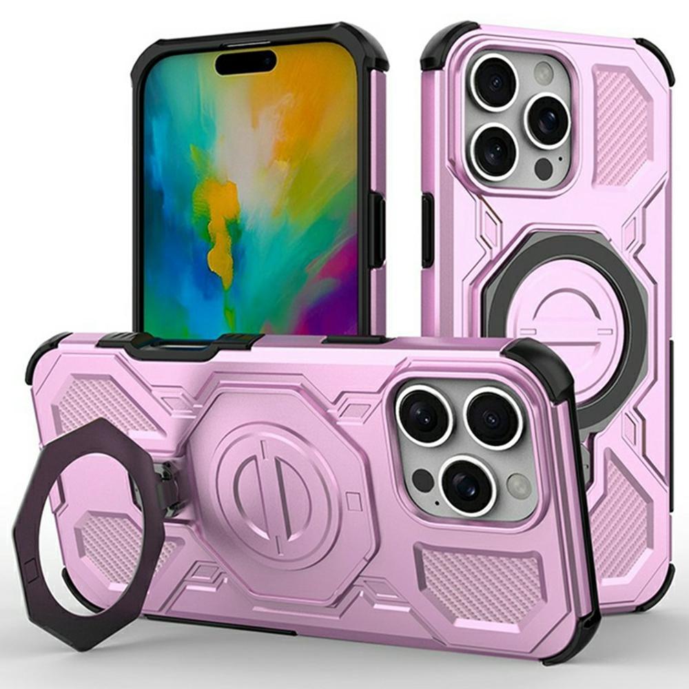 For iPhone 16 Pro Magnetic Case Rotating Metal Kickstand Shockproof PC+TPU Phone Back Cover
