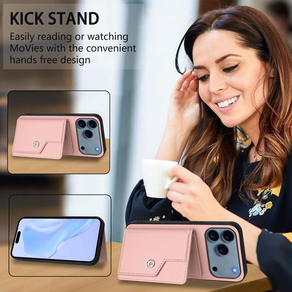 For iPhone 17 Pro Case RFID Blocking Card Holder Kickstand TPU+PU Leather Phone Back Cover