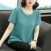 Шифоновая рубашка с короткими рукавами, новая летняя свободная футболка для матери среднего возраста, женский топ с круглым воротником
