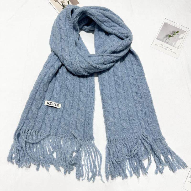 New Versatile Retro Twist Wool Blended Tassel Scarf for Men and Women Korean Style Wool Knitted Narrow Version Short Scarf