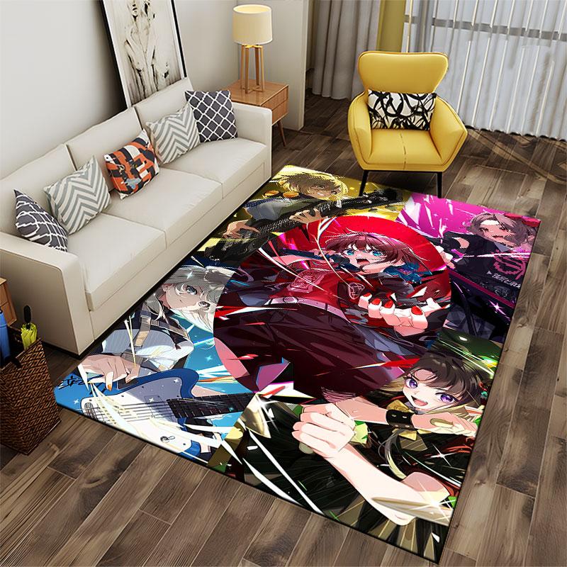 Vibrant Anime Rock Band Design suitable as a non-slip mat for the living room or bedroom sofa