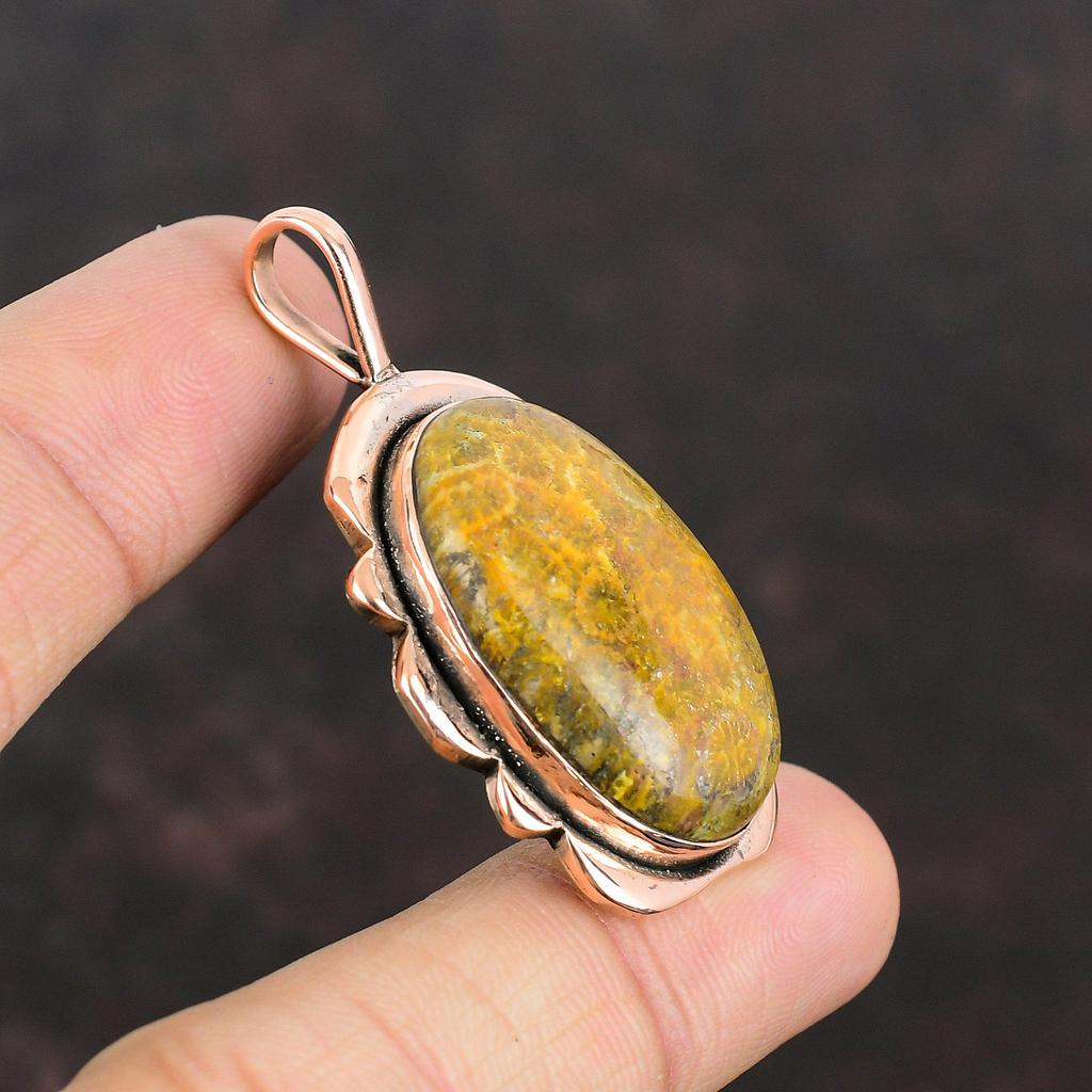 Кулон из ископаемого коралла Медный кулон Подвеска ручной работы Антикварные медные украшения Уникальный кулон Ювелирные изделия из ископаемого коралла Подарки на годовщину