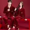 Роскошный Красный Островной Бархатный Комплект Пижам для Пары - Толстый, Теплый Набор из Кораллового Флиса для Осенних/Зимних Свадеб и Юбилеев