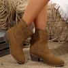 Fashion Classic Camel Western Boots for Women Faux Suede Chunky Heeled Ankle Boots Woman 2024 Trend Sewing Slip On Cowboy Botas Mujer