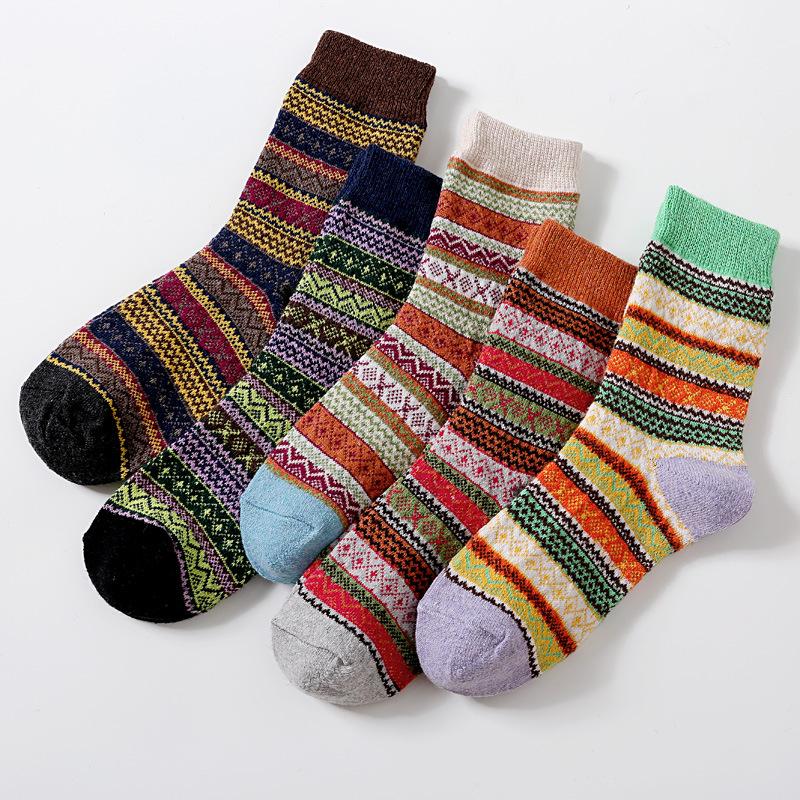 5/10 Pairs Comfortable Casual and Versatile Winter Thickened Socks Women's Warm Cross Stitch Wool Socks Retro Ethnic Style Literary Women's Socks