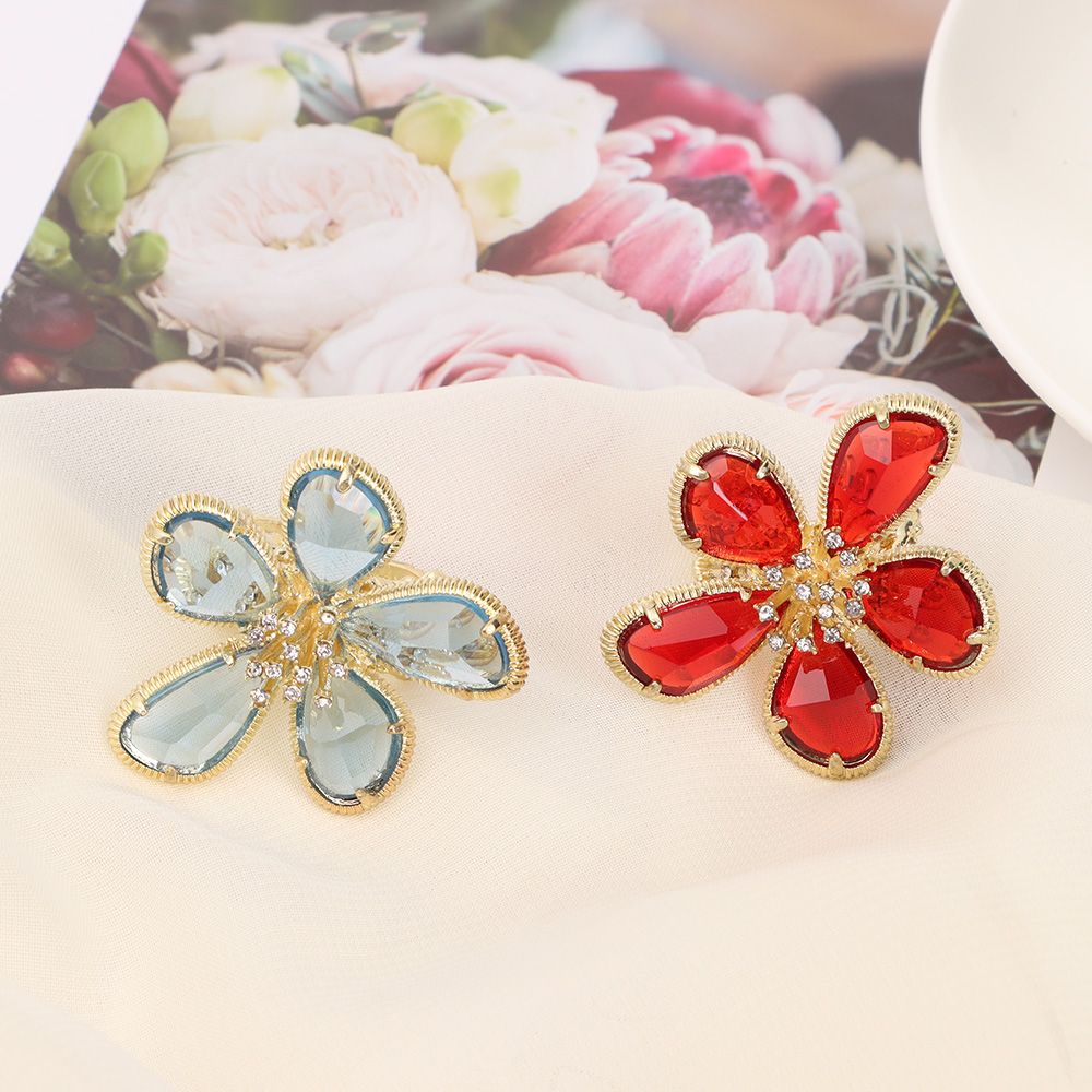 Женское Девушка Блеск Преувеличенное Сказочное Кольцо Стразы Цветок Открытое Регулируемое Большое Цветок Кристальное Кольцо