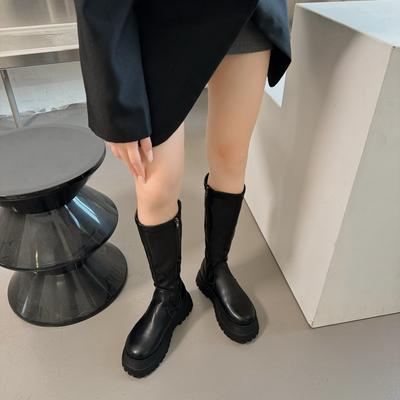 Высокие модные кожаные ботинки, женская обувь, осенне-зимние ботинки на молнии в британском стиле, женские ботинки с толстой подошвой, увеличивающие рост