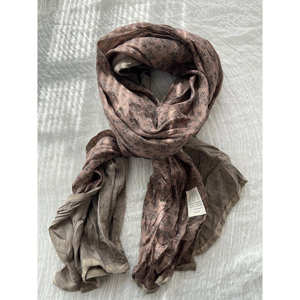 Korean Order Mori Floral Scarf Women's Autumn and Winter Literary Atmosphere Long Shawl Summer Sunscreen