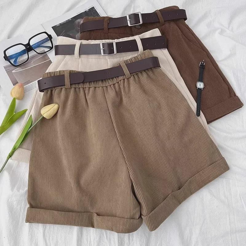 Женские ретро-шорты из вельвета с высокой талией и широкими штанинами - мода осень/зима