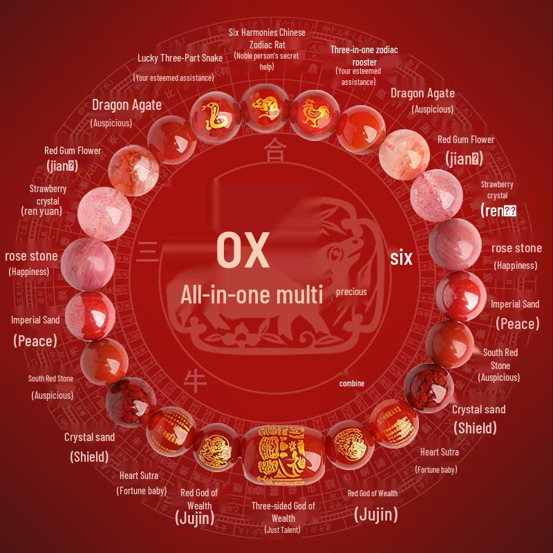 2025 Year of the Snake Crystal Cinnabar Bracelet - Tai Sui, Wealth God & Heart Sutra Charm for Men and Women