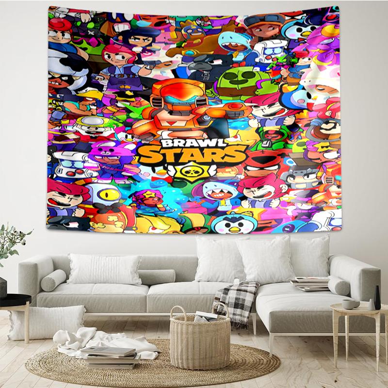 Brawl-Stars Print Tapestry, Backdrop, Easy Setup, Ideal for Bedroom, Office & Living Room, with Aesthetic Wall Hanging Decor.