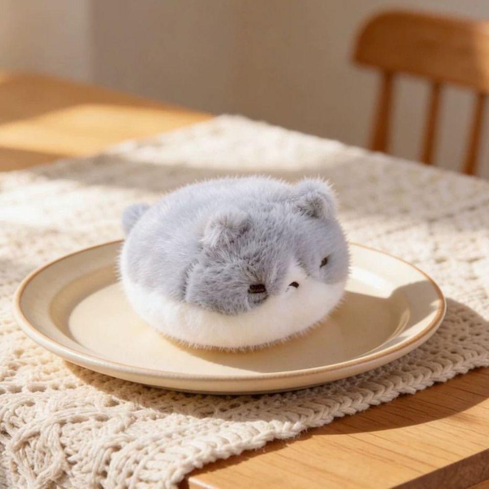 Round Small Bean Bag Plush Doll Fluffy Soft Calico Cat Plush Wrist Home Decoration