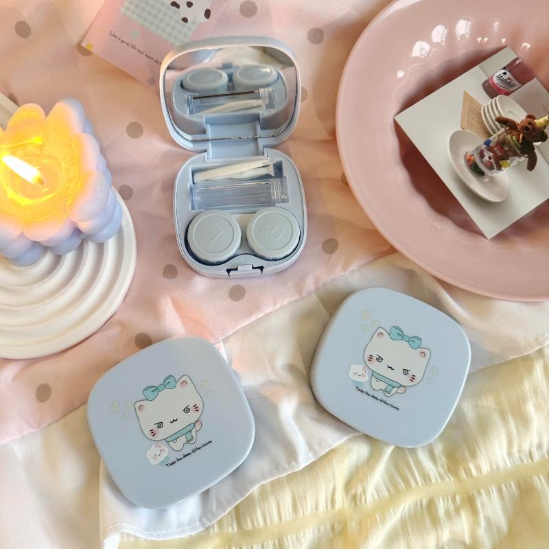 New Portable Contact Lens Case Cute Cartoon Contact Lens Box Travel Kit For Girls Beauty Lens Storage Container