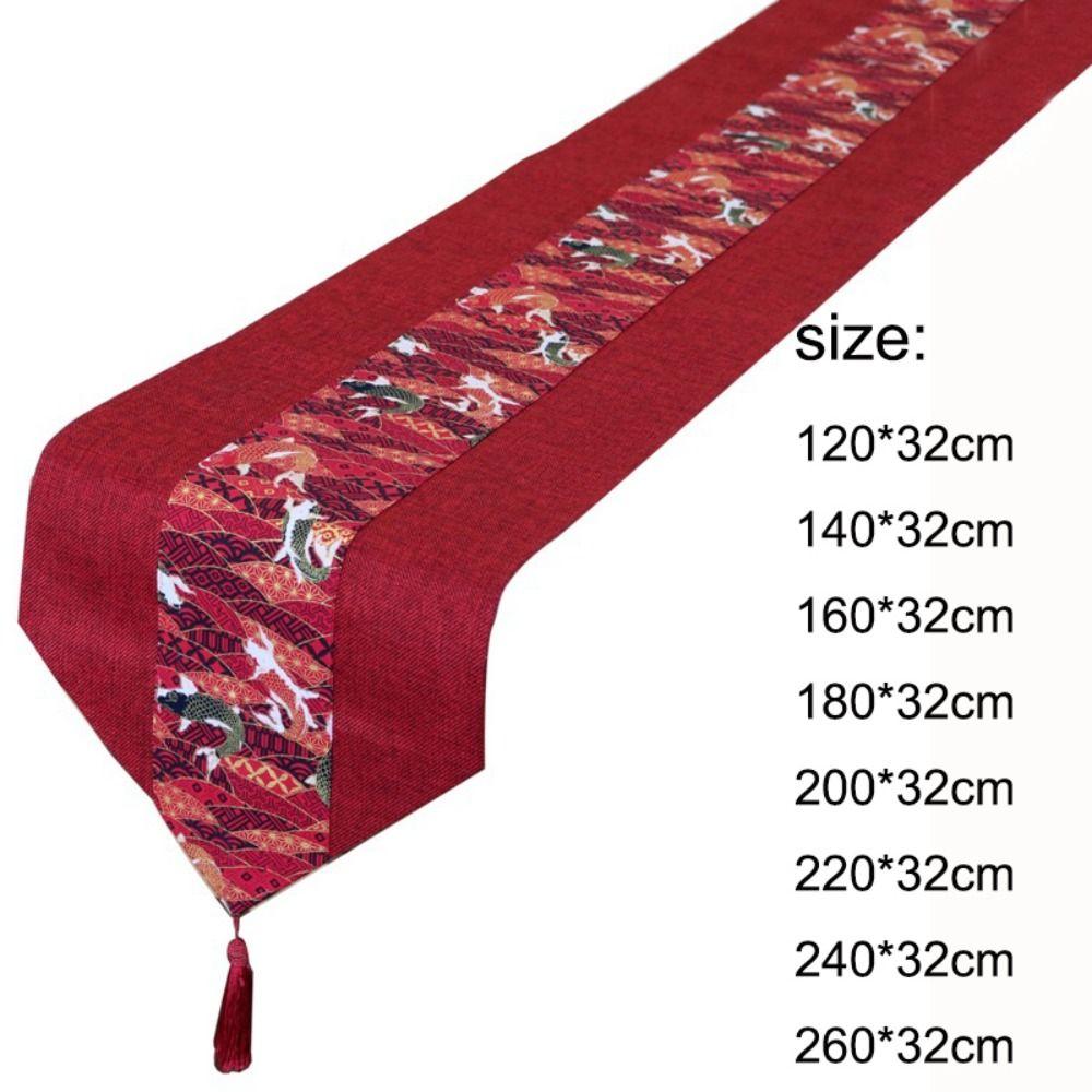 With Tassel Red Chinese Style Table Runner Cotton Linen Table Cover TableCloth  Wedding Party