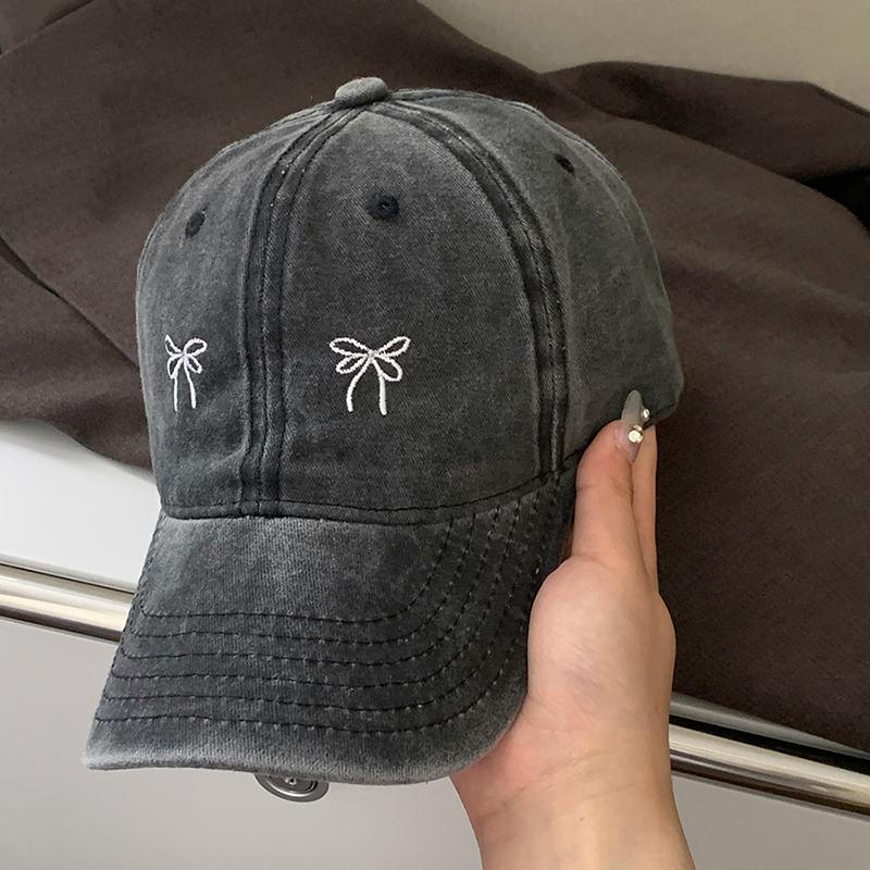 Корейская бейсболка с вышивкой в виде банта для женщин, девочек, из стираного хлопка, летняя, уличная, солнцезащитная шляпа, однотонная, с регулируемым размером