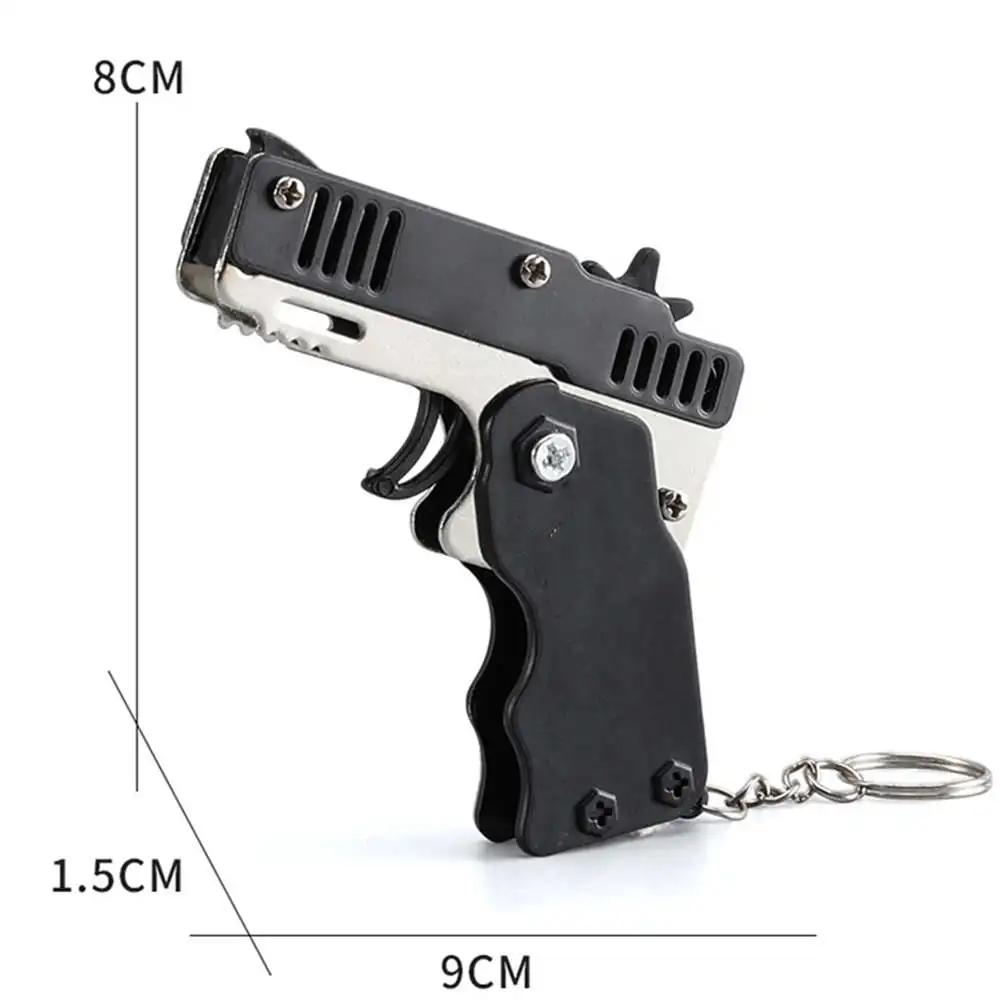 Mini Rubber Bands Shoot Gun Alloy Material Multi Function 6 Colors Key Chain Collapsible Funny Mini Gun Toys For Kids