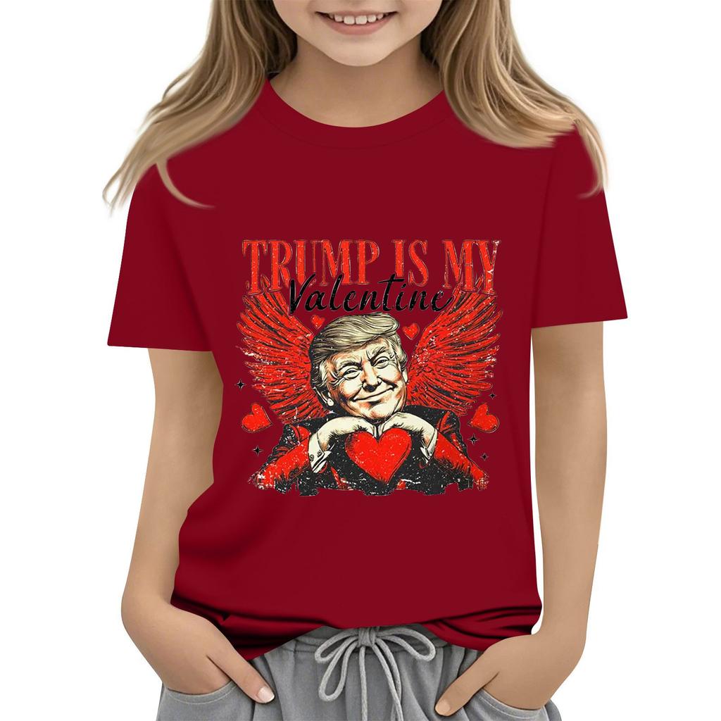 Детская модная повседневная футболка с коротким рукавом и круглым вырезом с принтом ко Дню святого Валентина