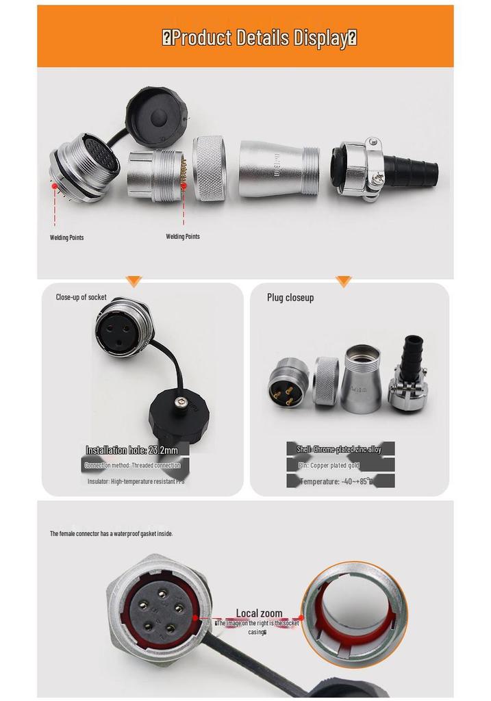 Weipu WF24 Aviation Plug 2-4 Pin Male & Female Waterproof Connector with Rear Nut Base