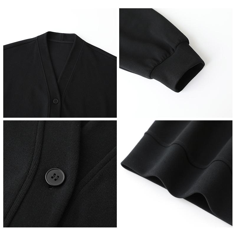 Autumn Winter Women's Sports Coat Casual Loose V-neck Mid Length Cardigan Jacket Sweatshirt for Women Thick Warm Tops Office Lady Female