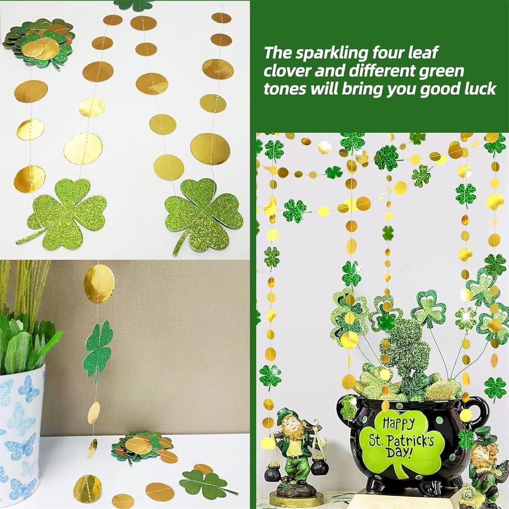 52 фута гирлянды на День Святого Патрика с золотыми кругами и точками, блестящий комплект гирлянд в деревенском стиле для домашнего декора, ирландской вечеринки для дома, в помещении или на открытом воздухе, на годовщину свадьбы, праздник
