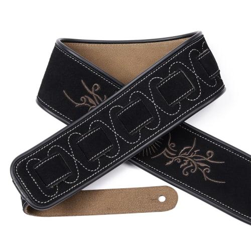 Amumu Guitar Strap, Tribal Embroidered Premium Suede Leather, Black, 2.7" Strap, Adjustable Length 35.4" To 50.4" for Acoustic, Electric, and Bass Gui