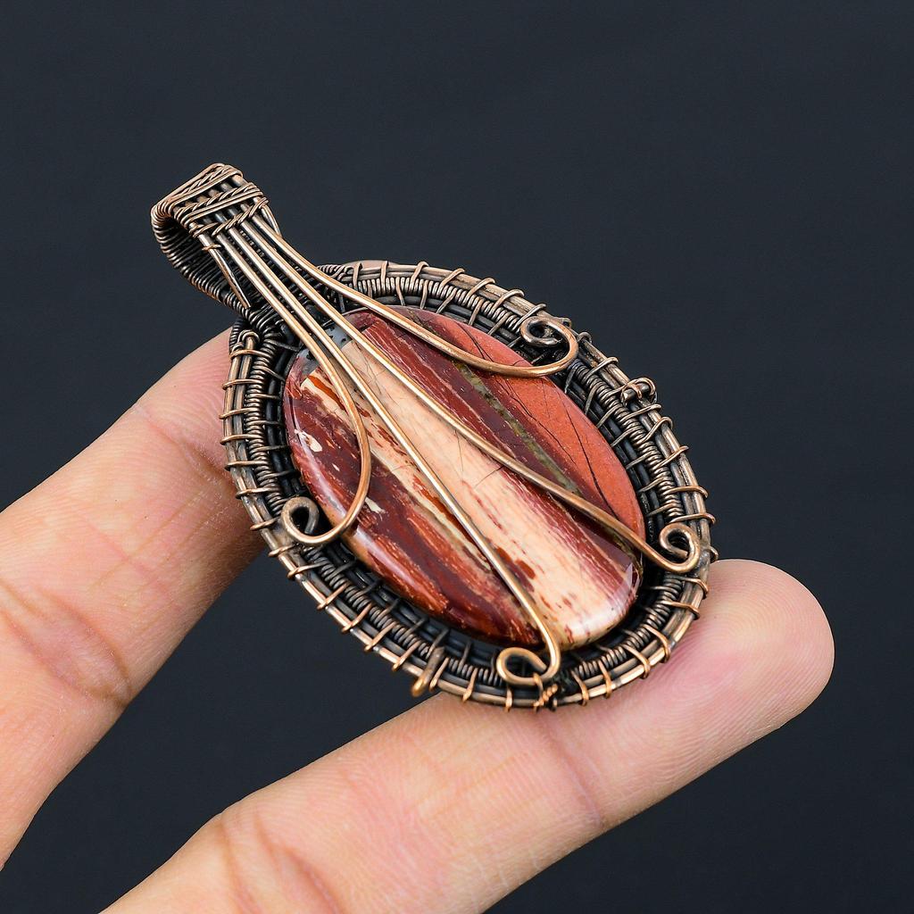 Драгоценный камень Red River Jasper из чистой медной проволоки, обернутый кулоном ручной работы