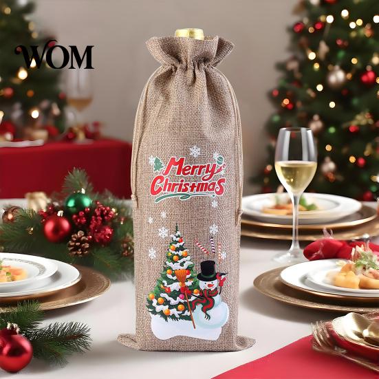 Мешок для подарка на бутылку вина со шнурком, Рождественский мешок, Винтажный рукав, Многоразовый, Праздничный декор, Льняная обложка, Одежда для Нового года, Свадебных вечеринок, Сумки