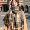 Tassel Plaid Wool Scarf Retro Green Cape Wraps Simple Winter Cashmere Scarves  Autumn Winter