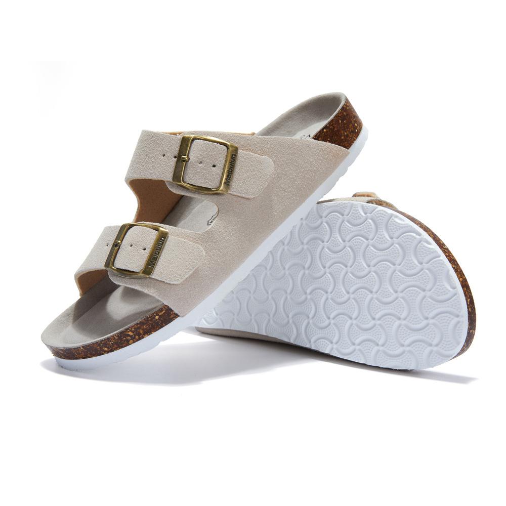 Модные матовые кожаные летние мужские пробковые шлепанцы для улицы, пара, на плоской подошве, противоскользящие пляжные сандалии